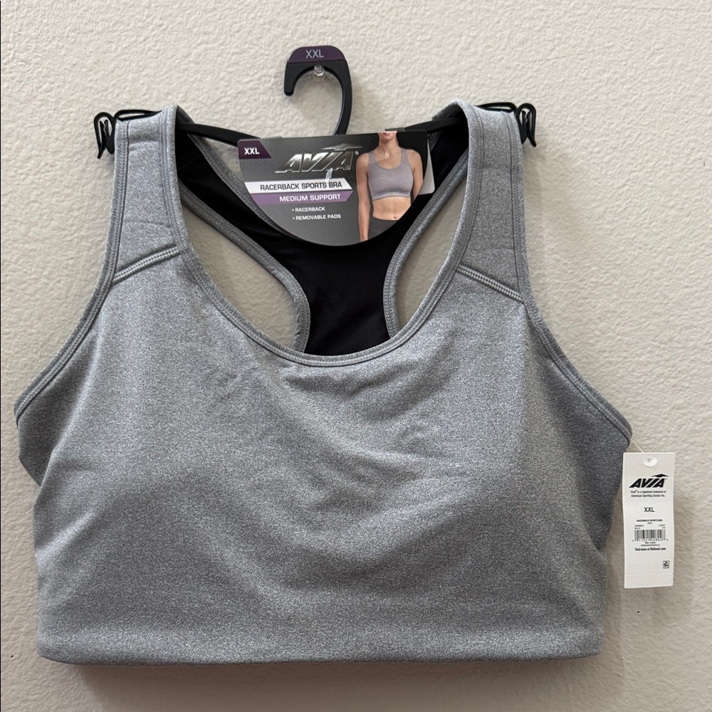 Avia Women's Gray and Black Racerback Sports Bra